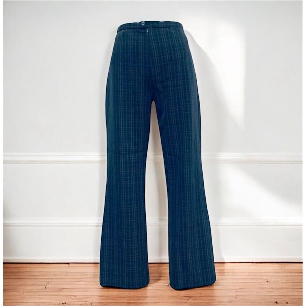 Vintage High Waisted Plaid Pants Grey Brown Straight Flare Leg 26”